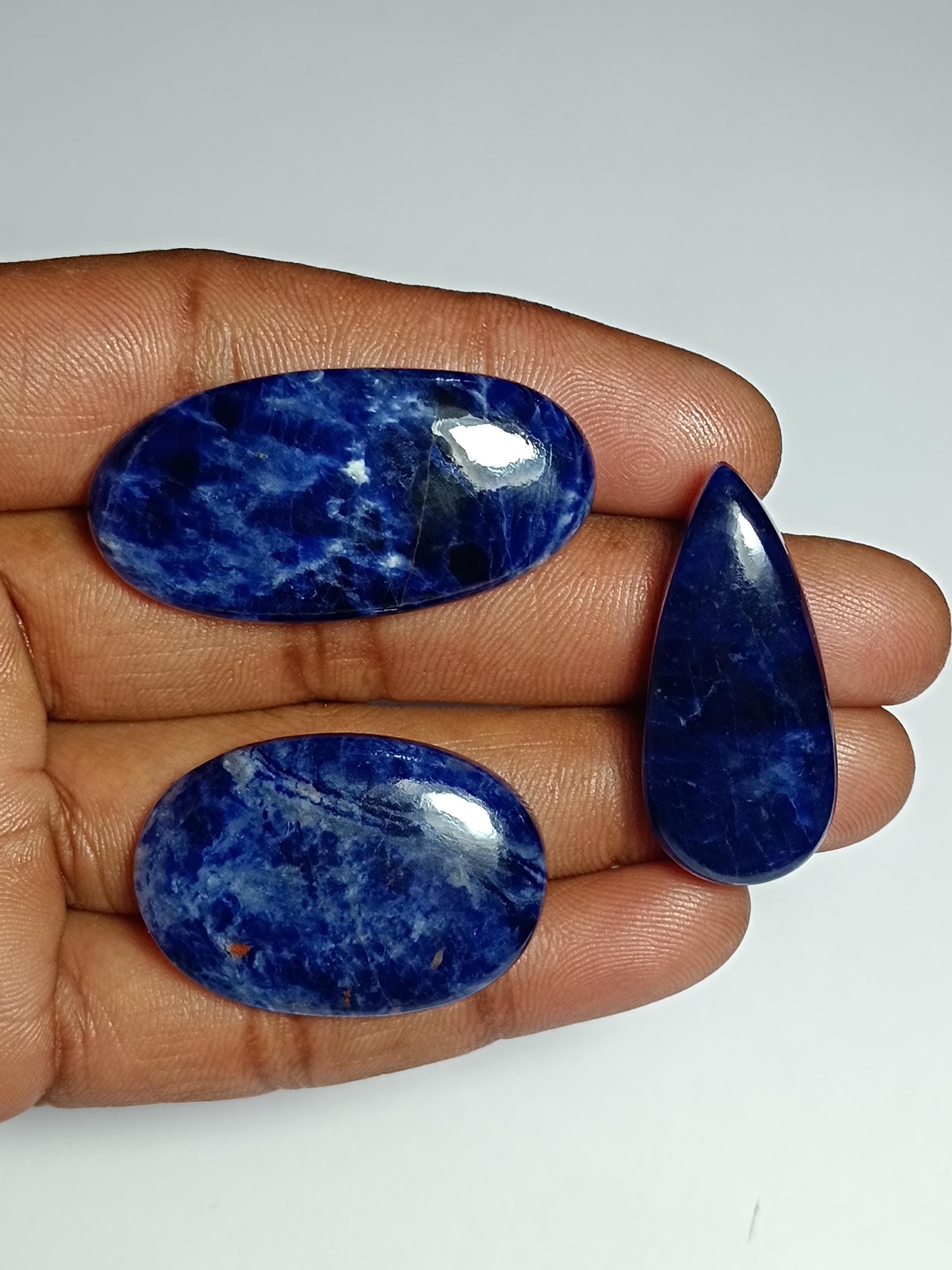 Sodalite Cabochon Lot (3 Pcs, 108 Cts): Semi-precious Gemstones Sodalite Cabochon Lot (3 Pcs, 108 Cts): Semi-precious Gemstones