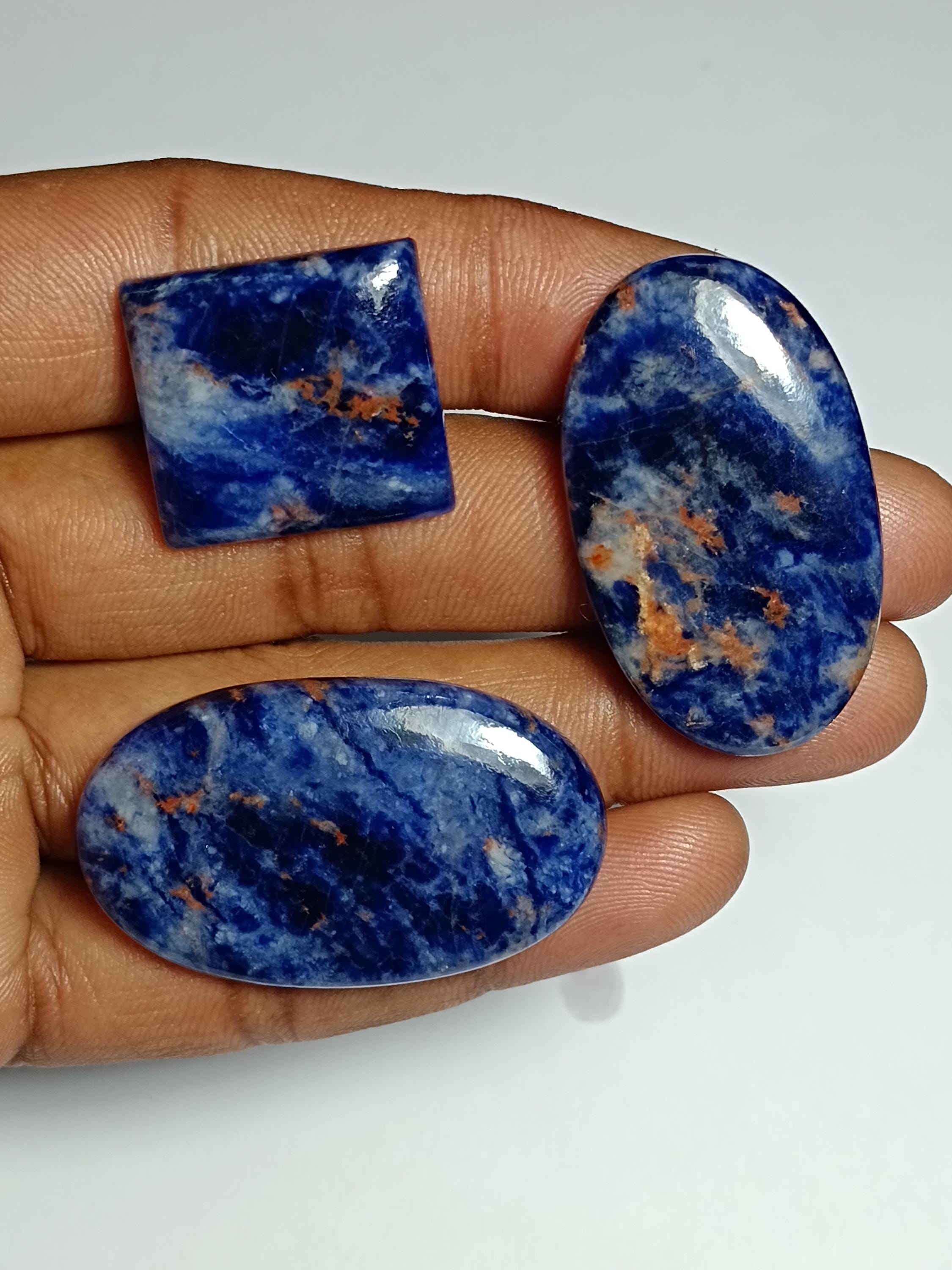 Sodalite Cabochon Lot (3 Pcs, 116 Cts): Semi-precious Gemstones