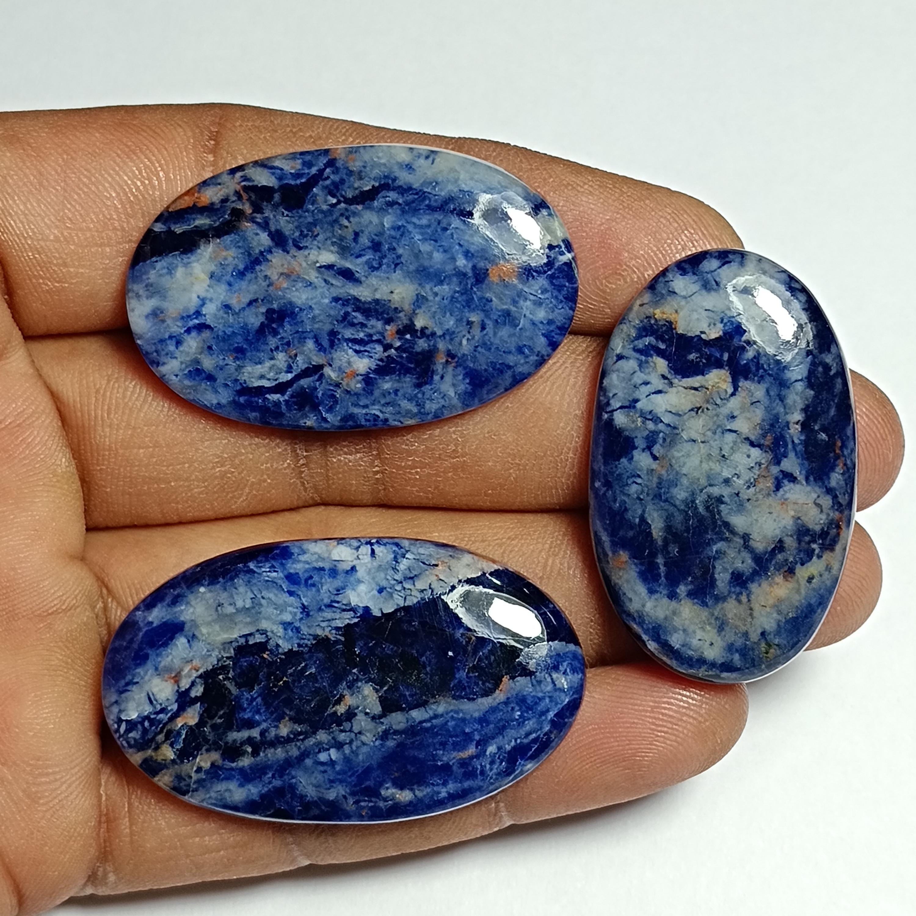 Sodalite Cabochon Lot (3 Pcs, 142 Cts): Semi-precious Gemstones