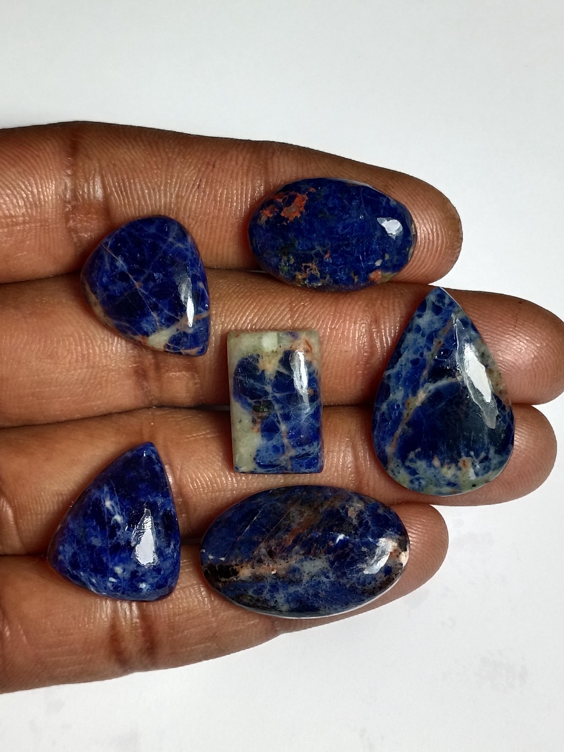 Sodalite Cabochon Lot (6 Pcs, 73 Cts): Semi-precious Gemstones Sodalite Cabochon Lot (6 Pcs, 73 Cts): Semi-precious Gemstones