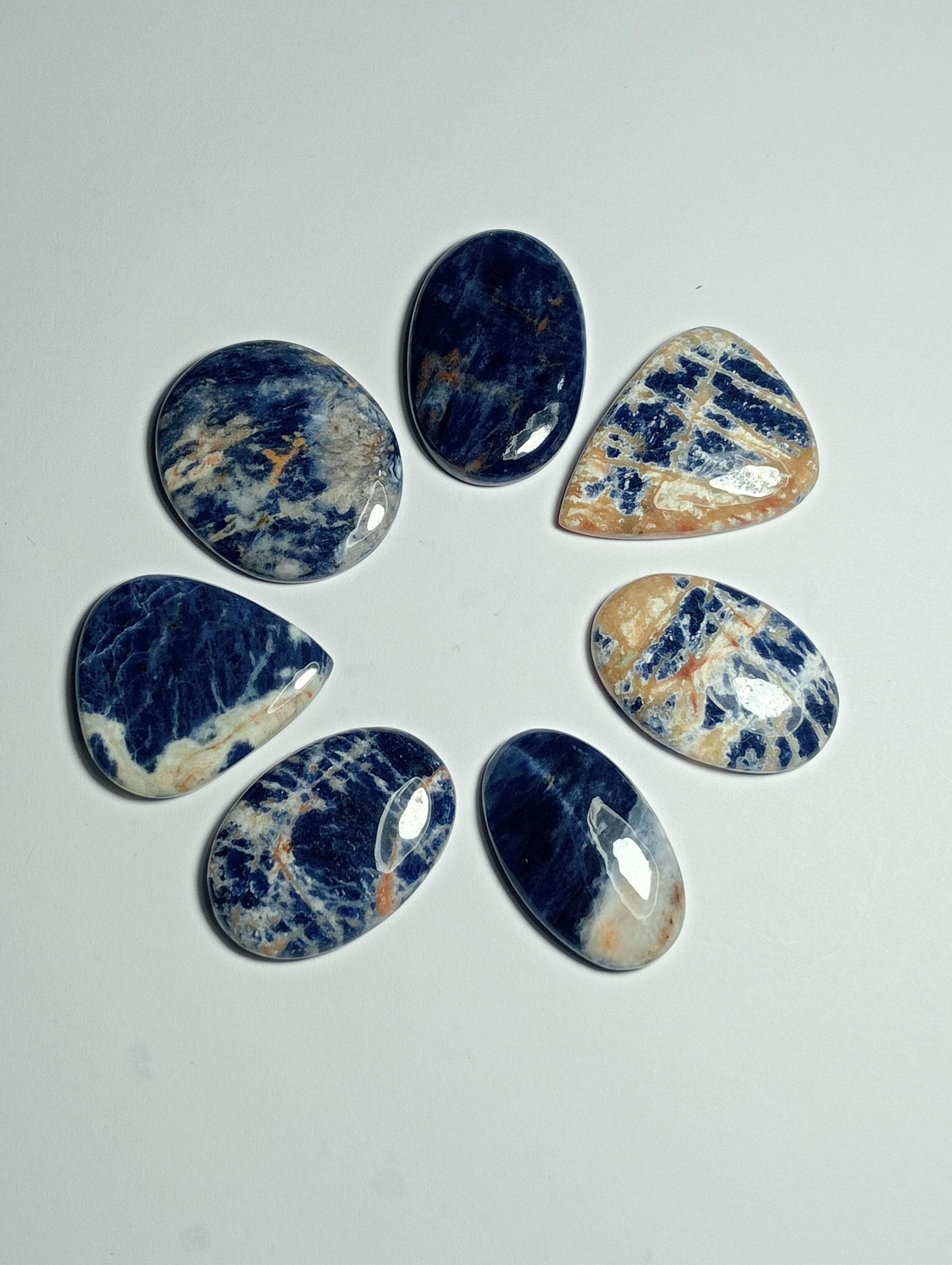 Sodalite Cabochon Lot (7 Pcs, 188 Cts): Semi-precious Gemstones