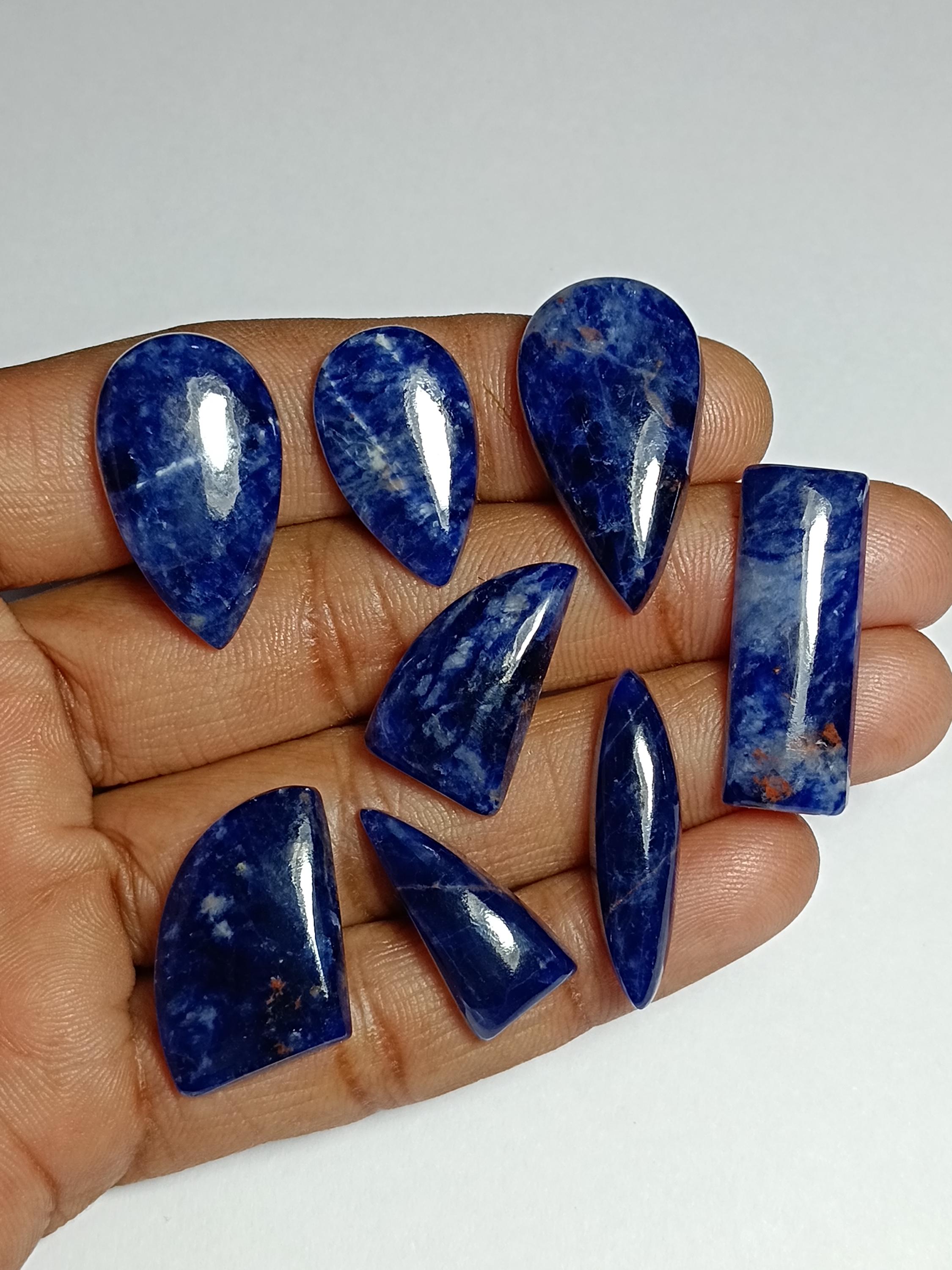 Sodalite Cabochon Lot (8 Pcs, 99 Cts): Semi-precious Gemstones