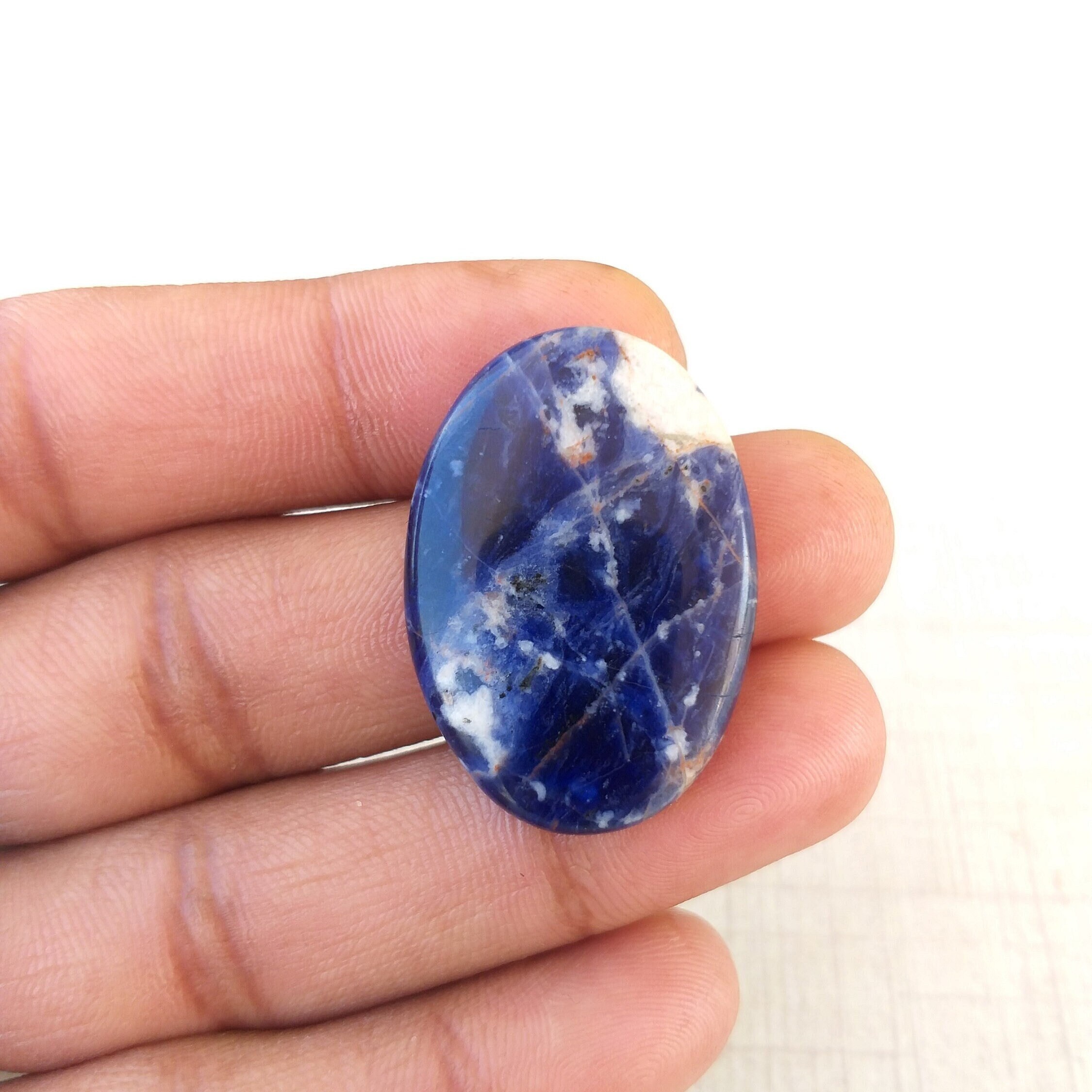 Oval Sodalite Cabochon: 35.4 Carat Gemstone, 34x24x6 Mm