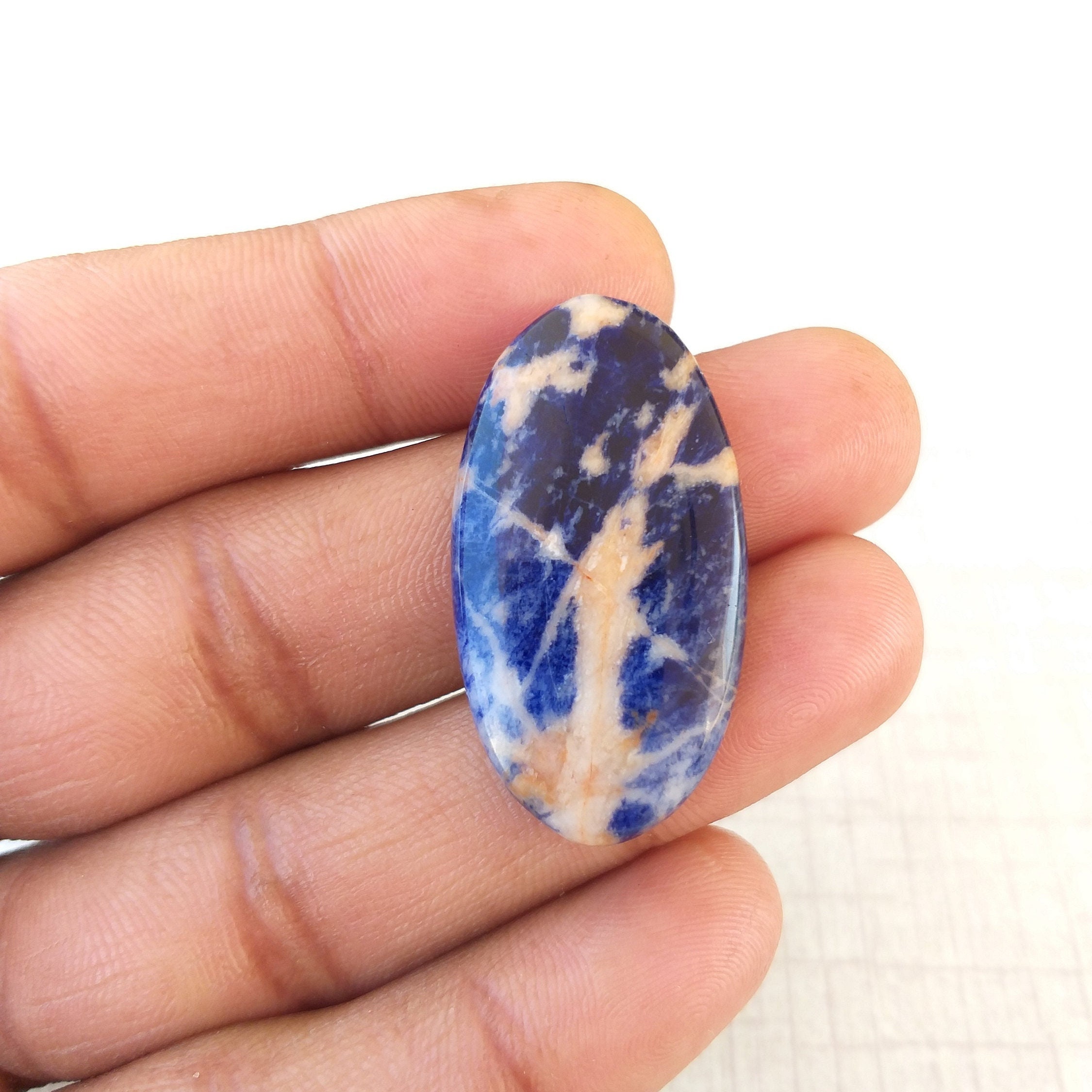 Oval Sodalite Cabochon Gemstone: 27 Carat Pendant Stone (37x20x5 Mm)
