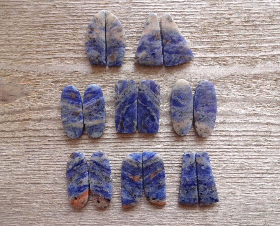 Pair Pale Sodalite Cabochons For Jewelry Making, Matched Pairs, Blue Gems