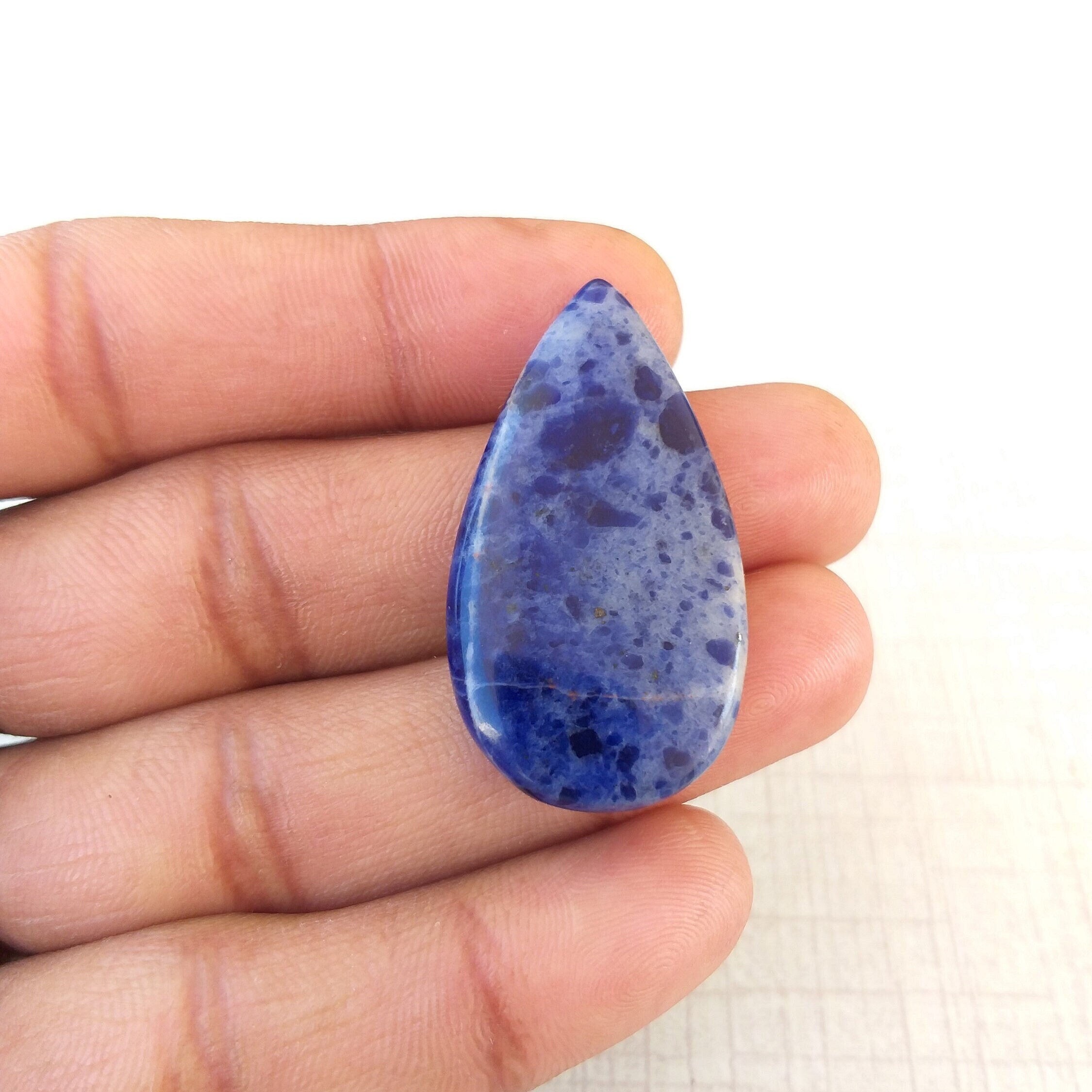 Pear Sodalite Cabochon: Aaa Gemstone Pendant (41x22x5 Mm, 33.4 Carat Pear Sodalite Cabochon: Aaa Gemstone Pendant (41x22x5 Mm, 33.4 Carat