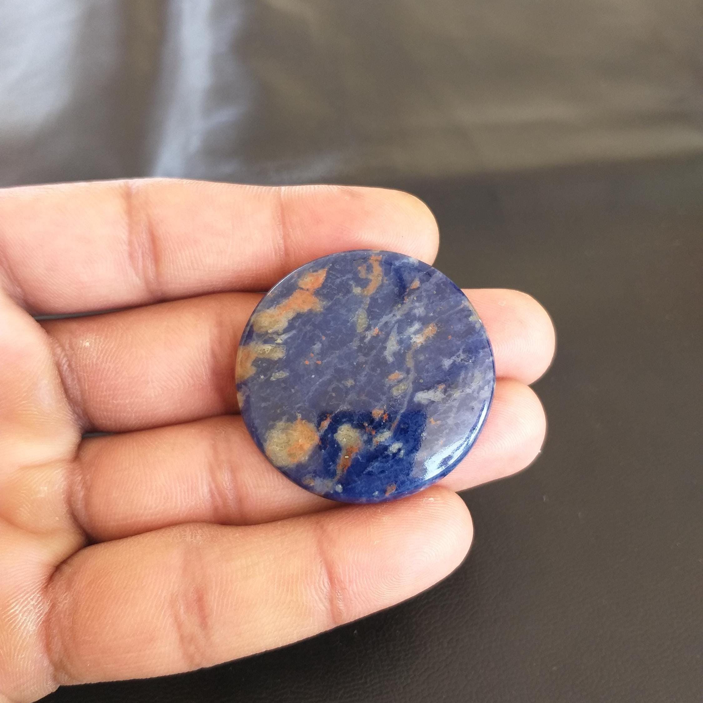 Round Sodalite Cabochon: 65 Carat Gemstone, 38x5 Mm
