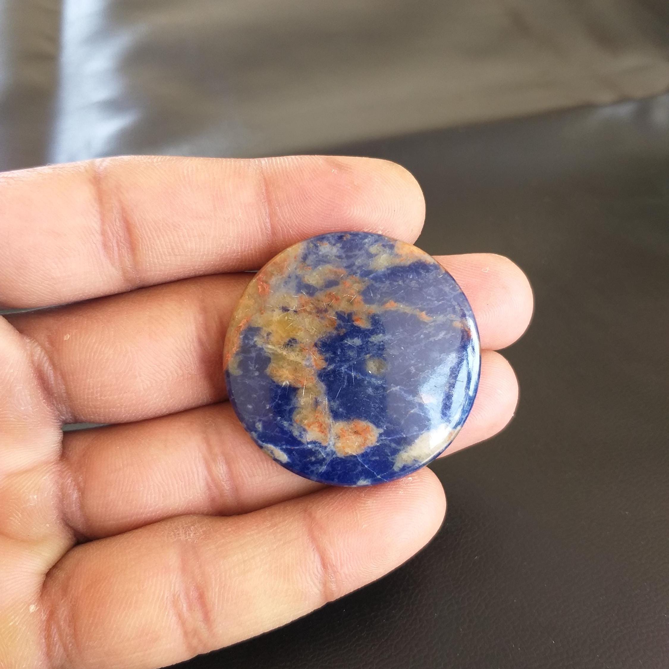 Sodalite Cabochon: Round Gemstone For Jewelry (38x5 Mm, 72.5 Carat)