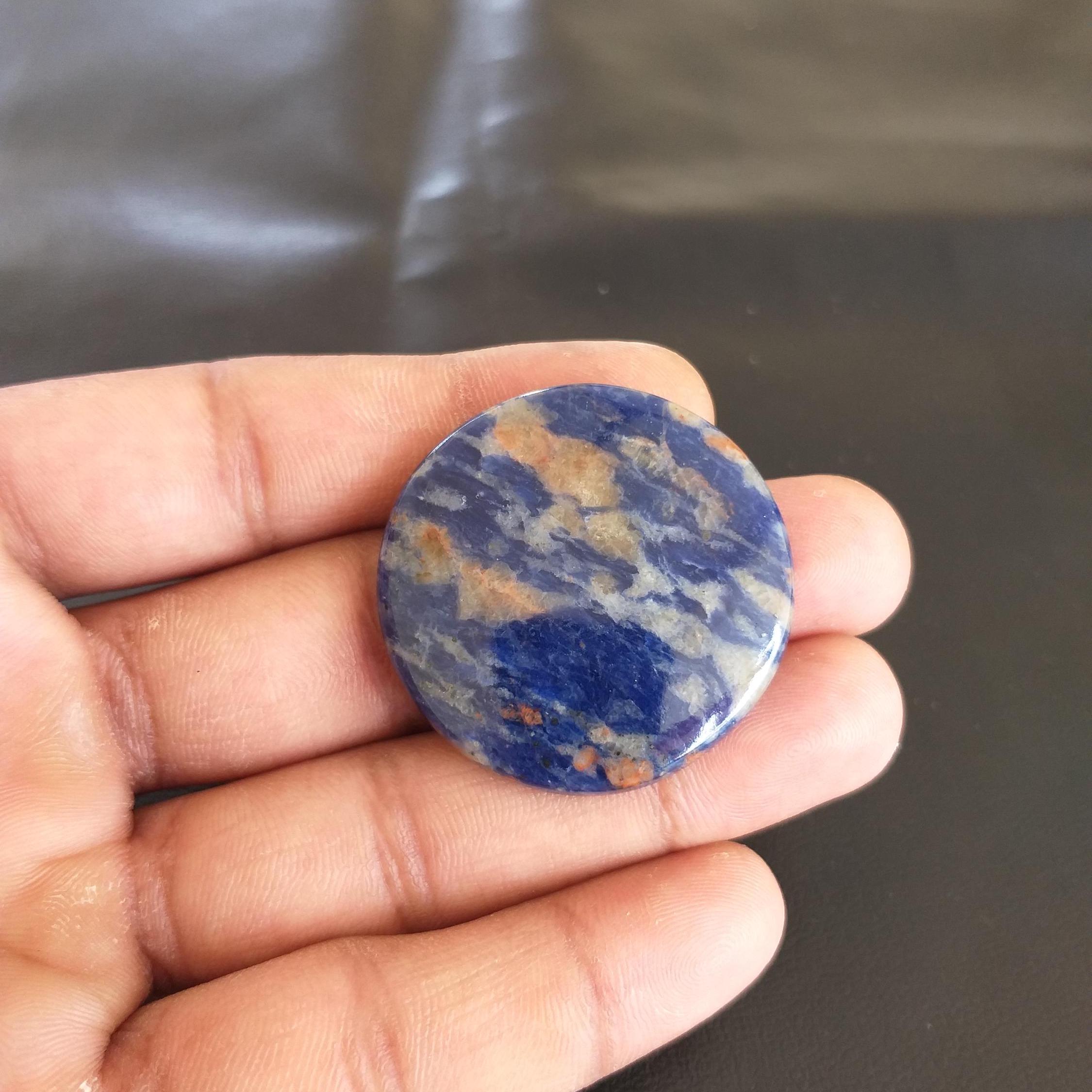 Sodalite Cabochon: Round Gemstone Pendant (37x6 Mm, 72.5 Carat)