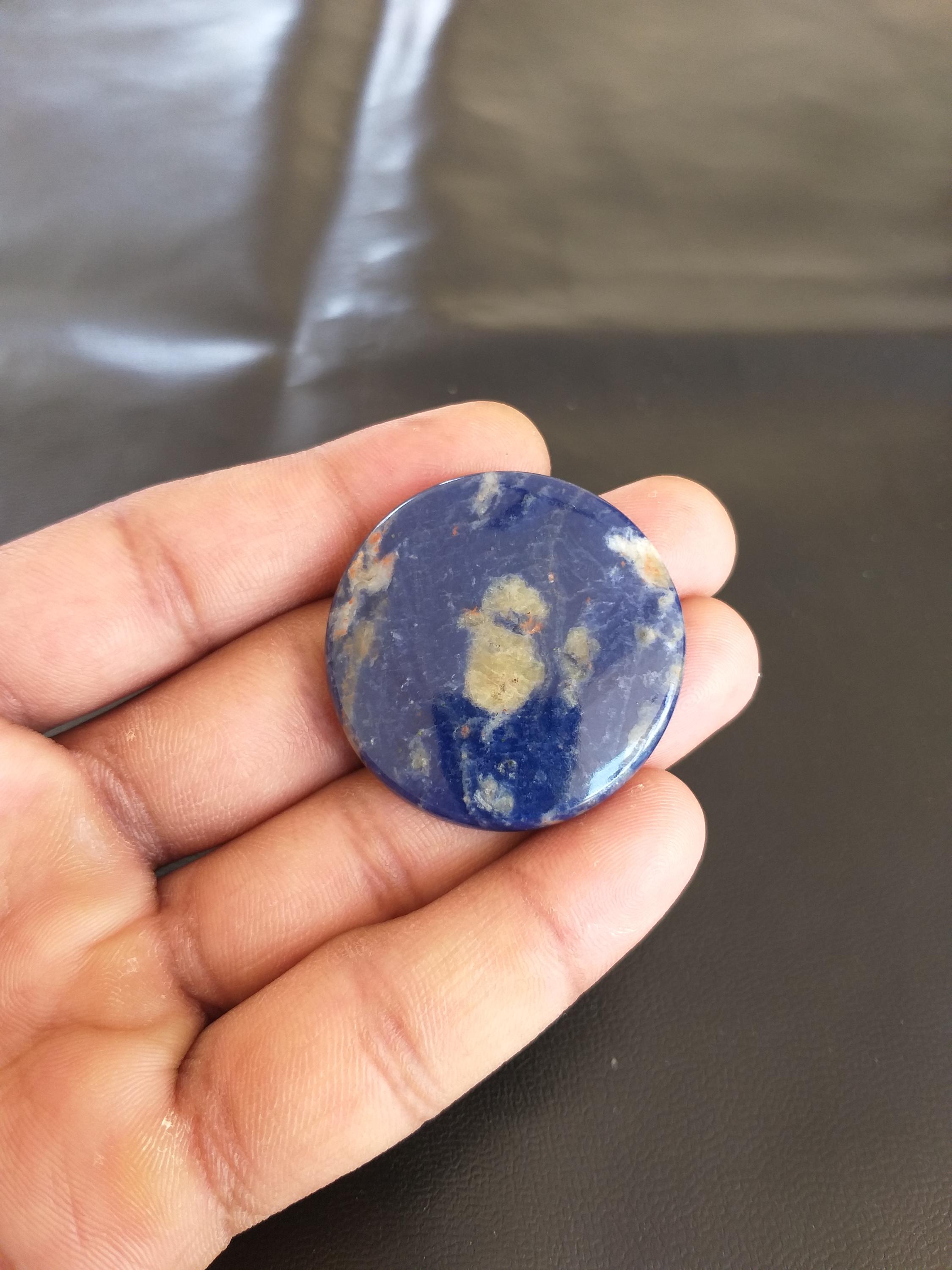 Sodalite Stone Cabochon: 39x5 Mm Round Gemstone, 70 Carat