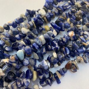 6-10mm Natural Sodalite Gemstone Chips. 36” Strand Of Blue And White Sodalite Chips.
