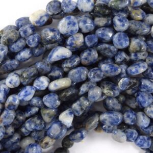 8mm - 10mm Natural Blue White Sodalite Pebble Nugget Beads 15" Strand S2