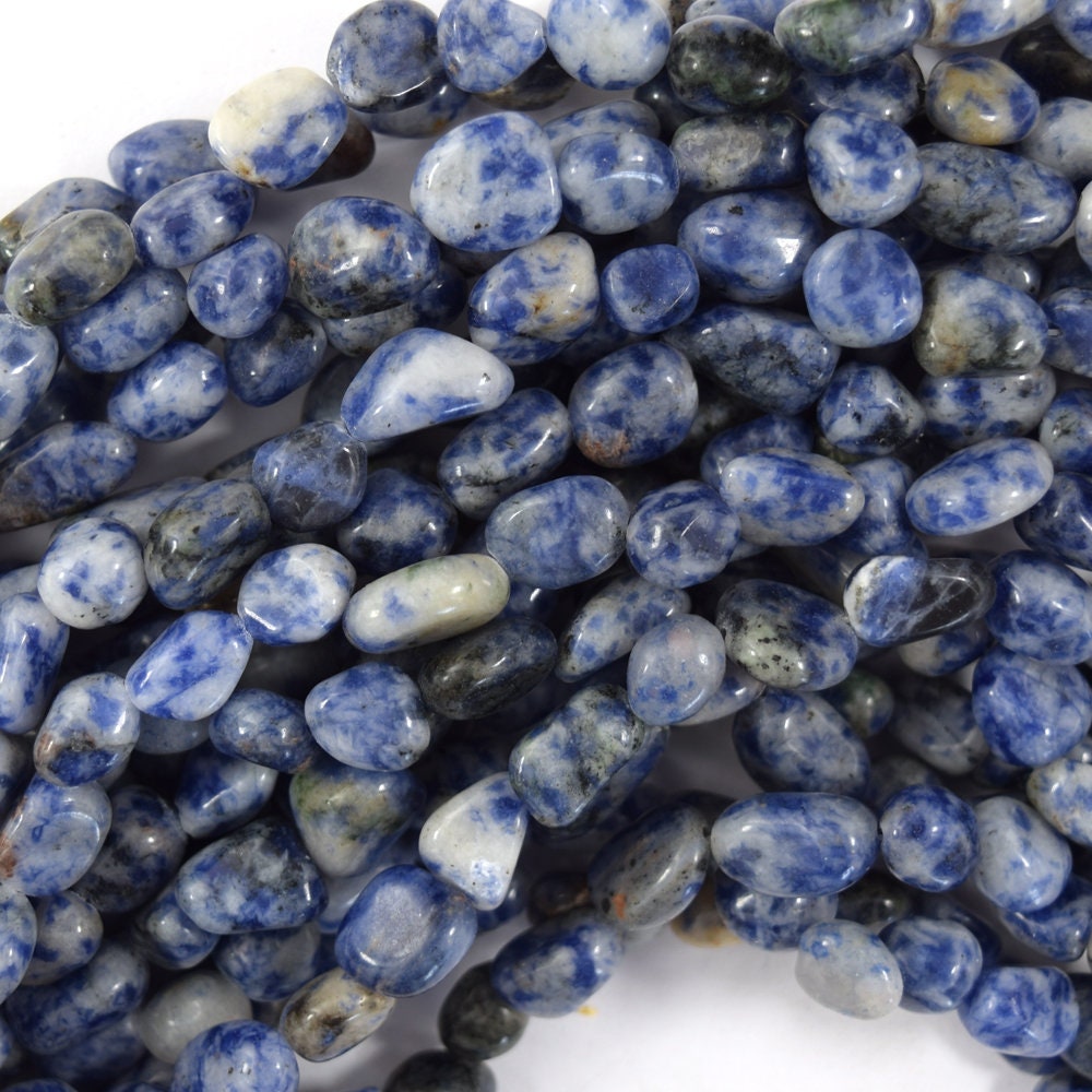 8mm - 10mm Natural Blue White Sodalite Pebble Nugget Beads 15" Strand S2