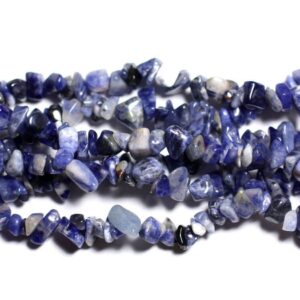 Fil 80cm 330pc env - Perles Pierre - Sodalite Rocailles Chips 3-8mm bleu noir blanc