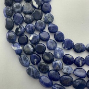 Sodalite gemstone nugget beads. 15” strand of blue and white freeform beads, approx. 40 per strand.
