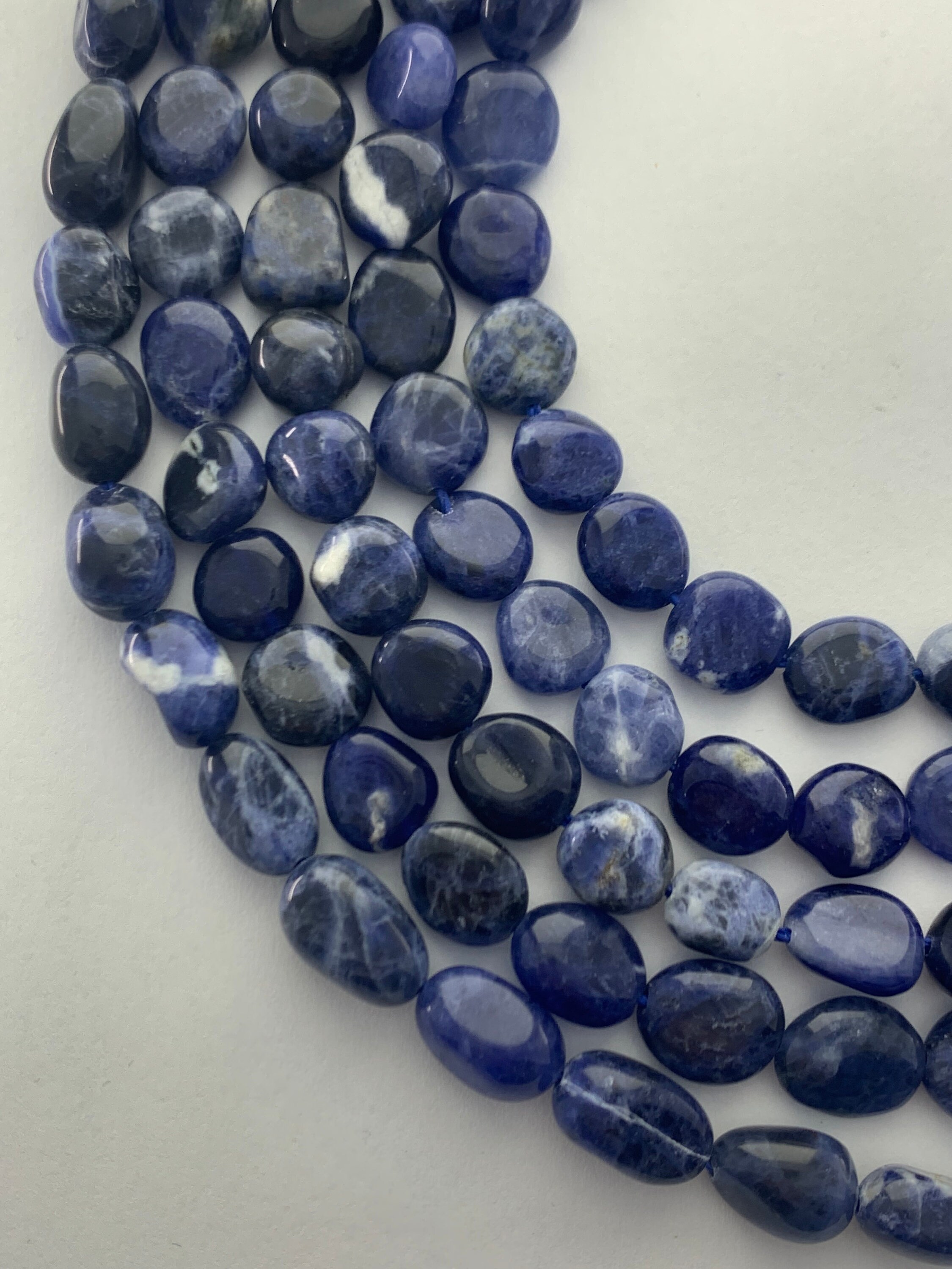 Sodalite Gemstone Nugget Beads. 15” Strand Of Blue And White Freeform Beads, Approx. 40 Per Strand.