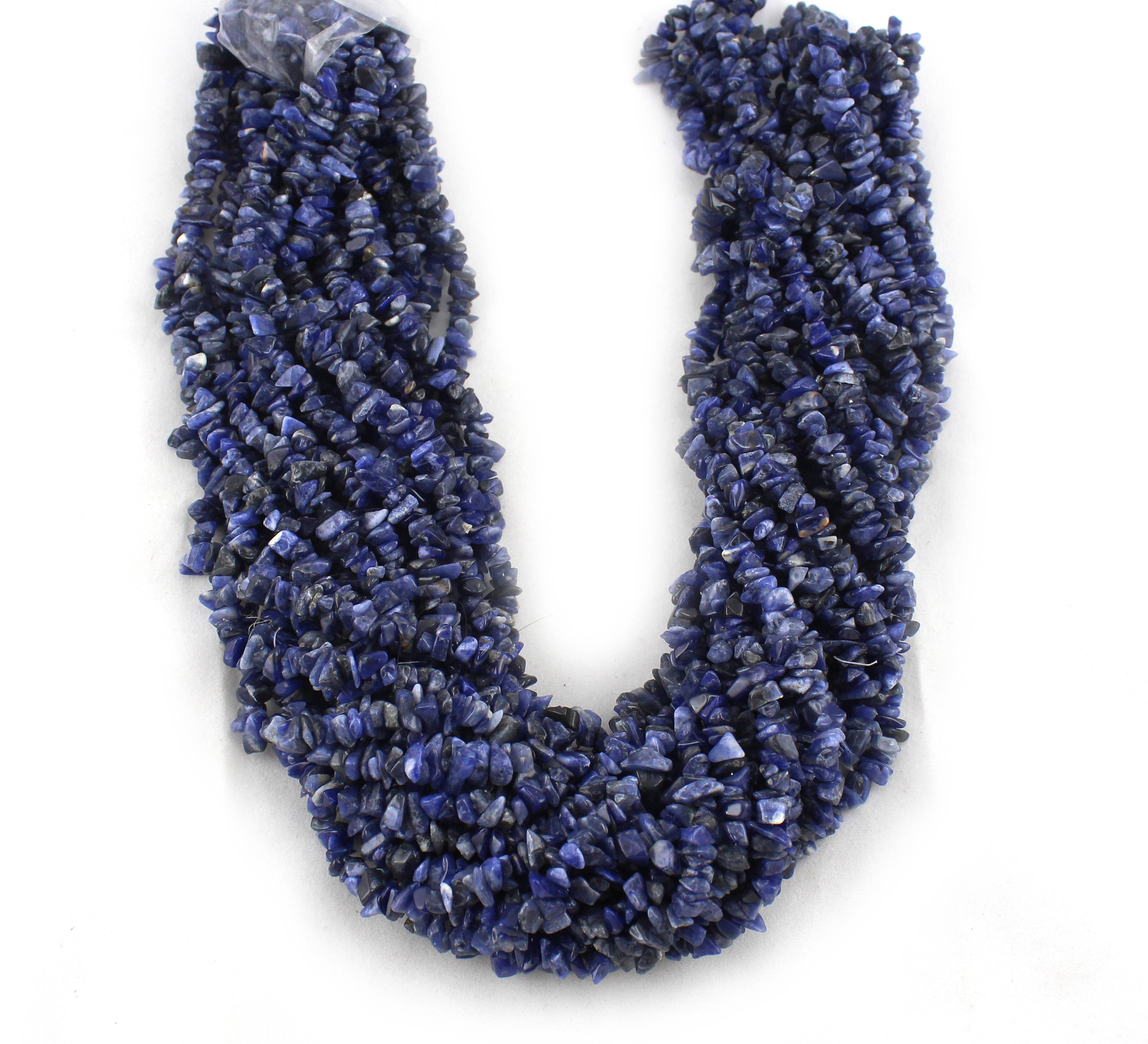 Natural Sodalite Uncut Chip Beads, 34 Inch Strand