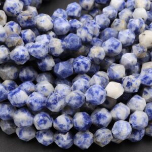 Star Cut Natural Sodalite Faceted 6mm 8mm 10mm Rounded Nugget Sharp Facets 15" Strand