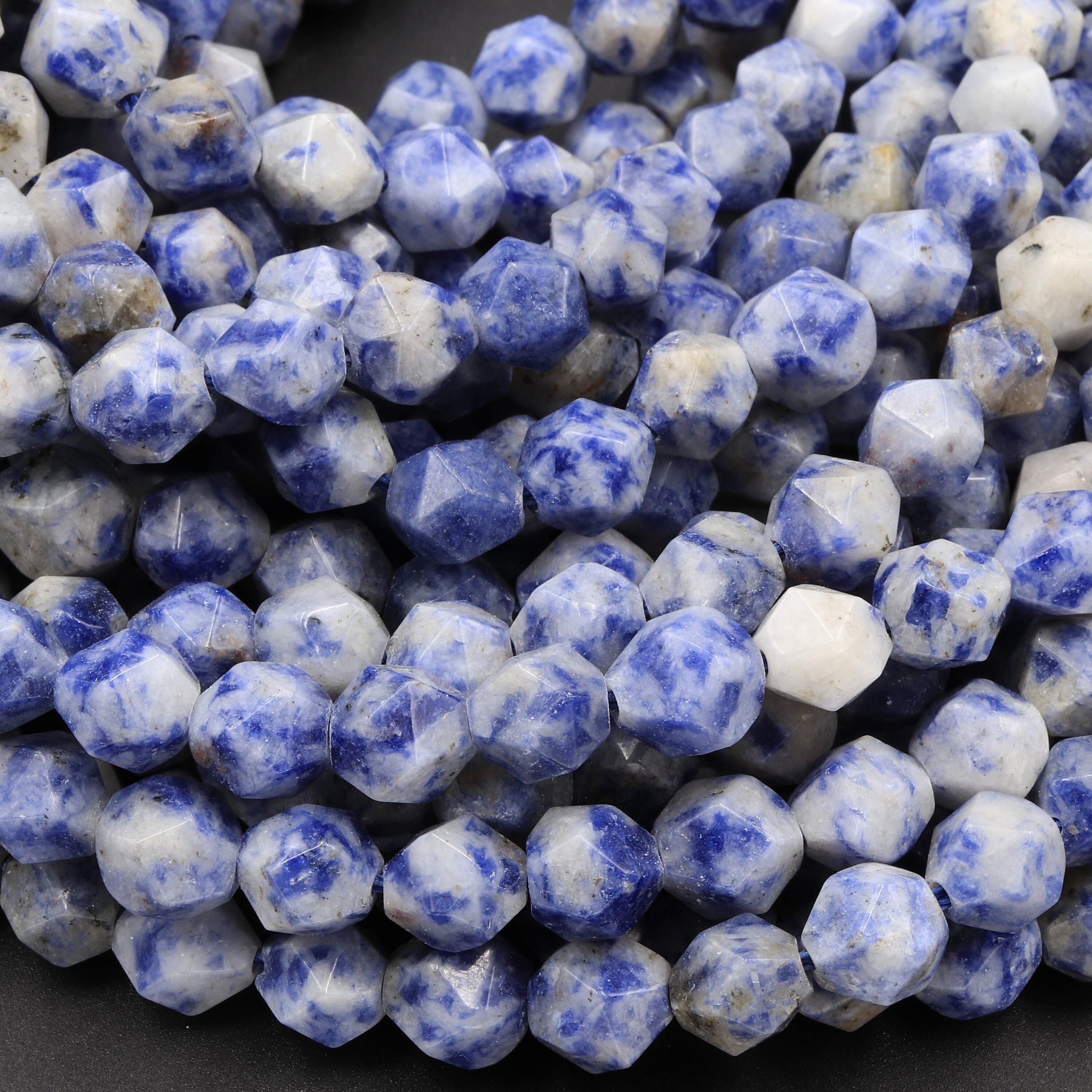 Star Cut Natural Sodalite Faceted 6mm 8mm 10mm Rounded Nugget Sharp Facets 15" Strand