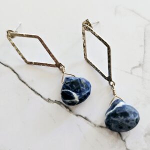 Sodalite Earrings and Hammered Sterling Silver Post Earrings Sodalite Earrings and Hammered Sterling Silver Post Earrings