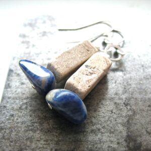 Blue Sodalite Riverstone Gemstone Silver Earrings Jewelry Handmade In Usa Blue Sodalite Riverstone Gemstone Silver Earrings Jewelry Handmade In Usa