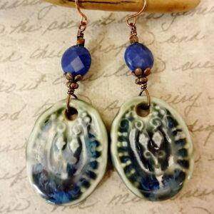 Bohemian Ceramic Oval Earrings: Sodalite Blue Green Bohemian Ceramic Oval Earrings: Sodalite Blue Green