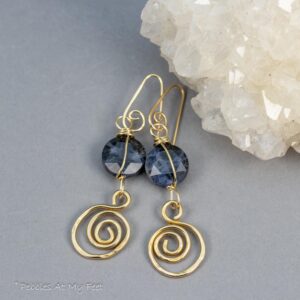 Brass Spiral Sodalite Dangle Earrings: Handmade Blue Stone Jewelry Brass Spiral Sodalite Dangle Earrings: Handmade Blue Stone Jewelry