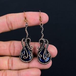Sodalite Earrings Copper Wire Wrapped Earrings Sodalite Gemstone Earrings Copper Jewelry Dangle Earrings Sodalite Jewelry Gift for Her