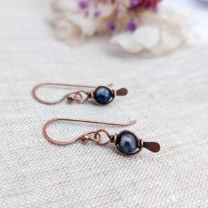Sodalite Copper Wire Wrapped Earrings, Gift For Her, Dangle Earrings, Oxidized Copper Earrings Sodalite Copper Wire Wrapped Earrings, Gift For Her, Dangle Earrings, Oxidized Copper Earrings