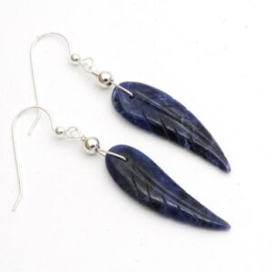 Sodalite Feather Earrings: Sterling Silver Boho Jewelry Sodalite Feather Earrings: Sterling Silver Boho Jewelry