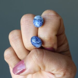 Sodalite Earrings Floating Blue Oval Sterling Silver Studs Sodalite Earrings Floating Blue Oval Sterling Silver Studs