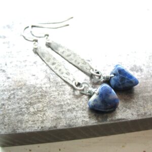 Sodalite Gemstone Oxidized Silver Metalwork Earrings Jewelry Handmade in USA