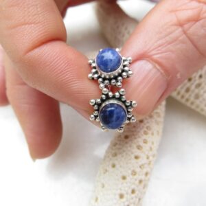 Sodalite Gemstone Stud Earrings, Antiqued Sterling Silver Flower Posts