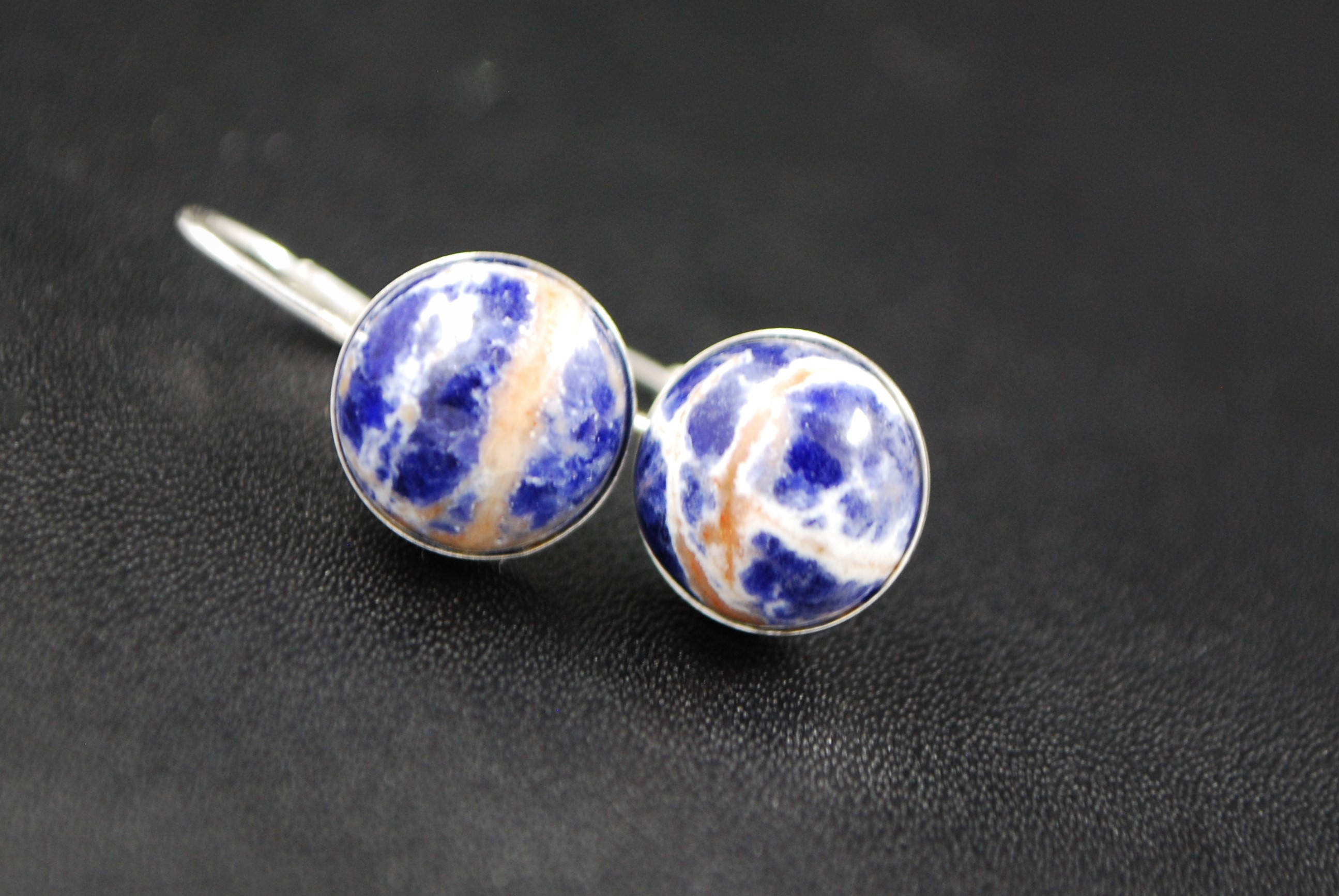 Gorgeous Orange Sodolite Bezel Drop Earrings - Sterling Silver Leverbacks