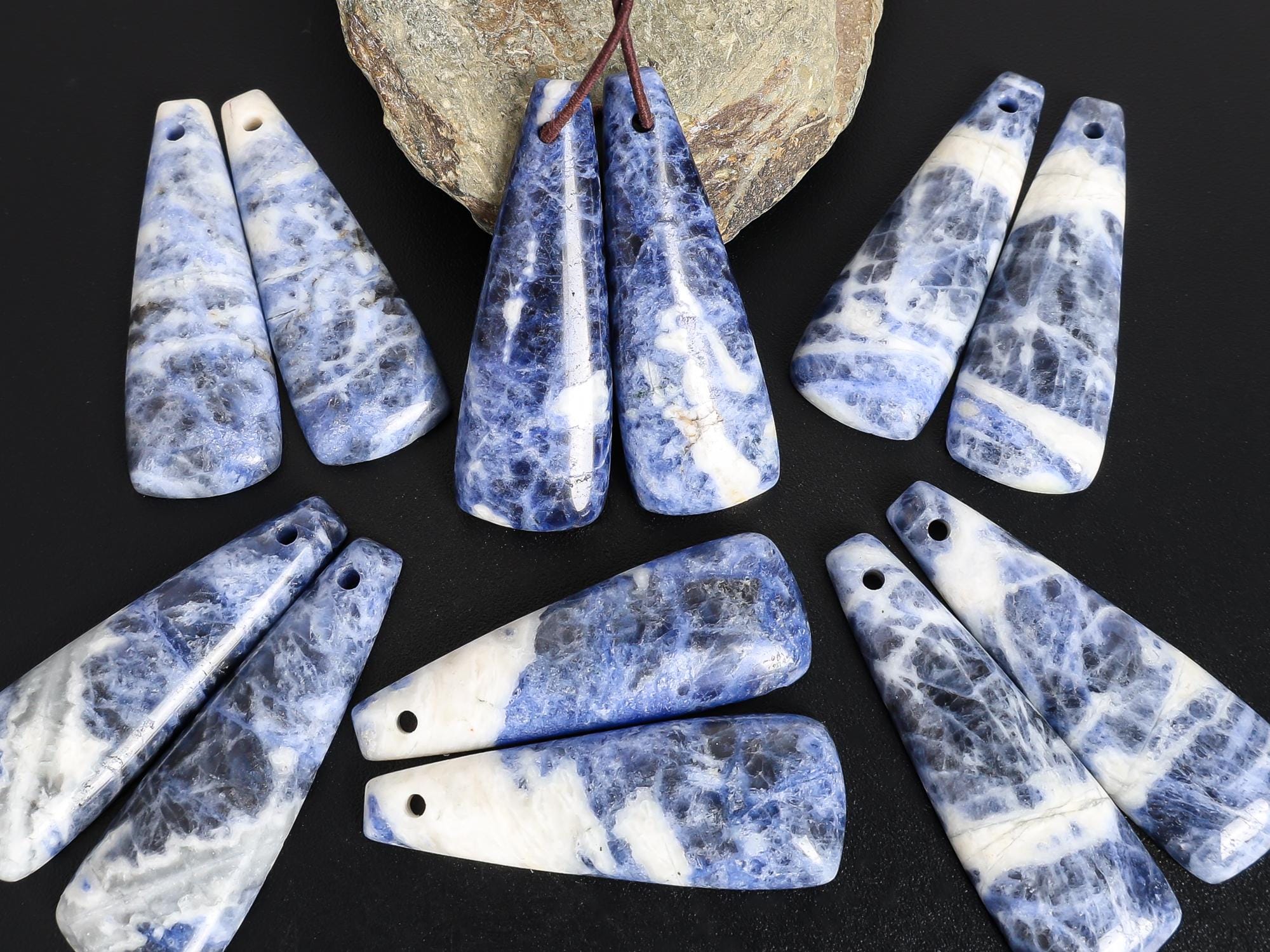 Grade Aaa Blue White Trapezoid Sodalite Earring Pair Matched Natural One Of A Kind Gemstone Grade Aaa Blue White Trapezoid Sodalite Earring Pair Matched Natural One Of A Kind Gemstone