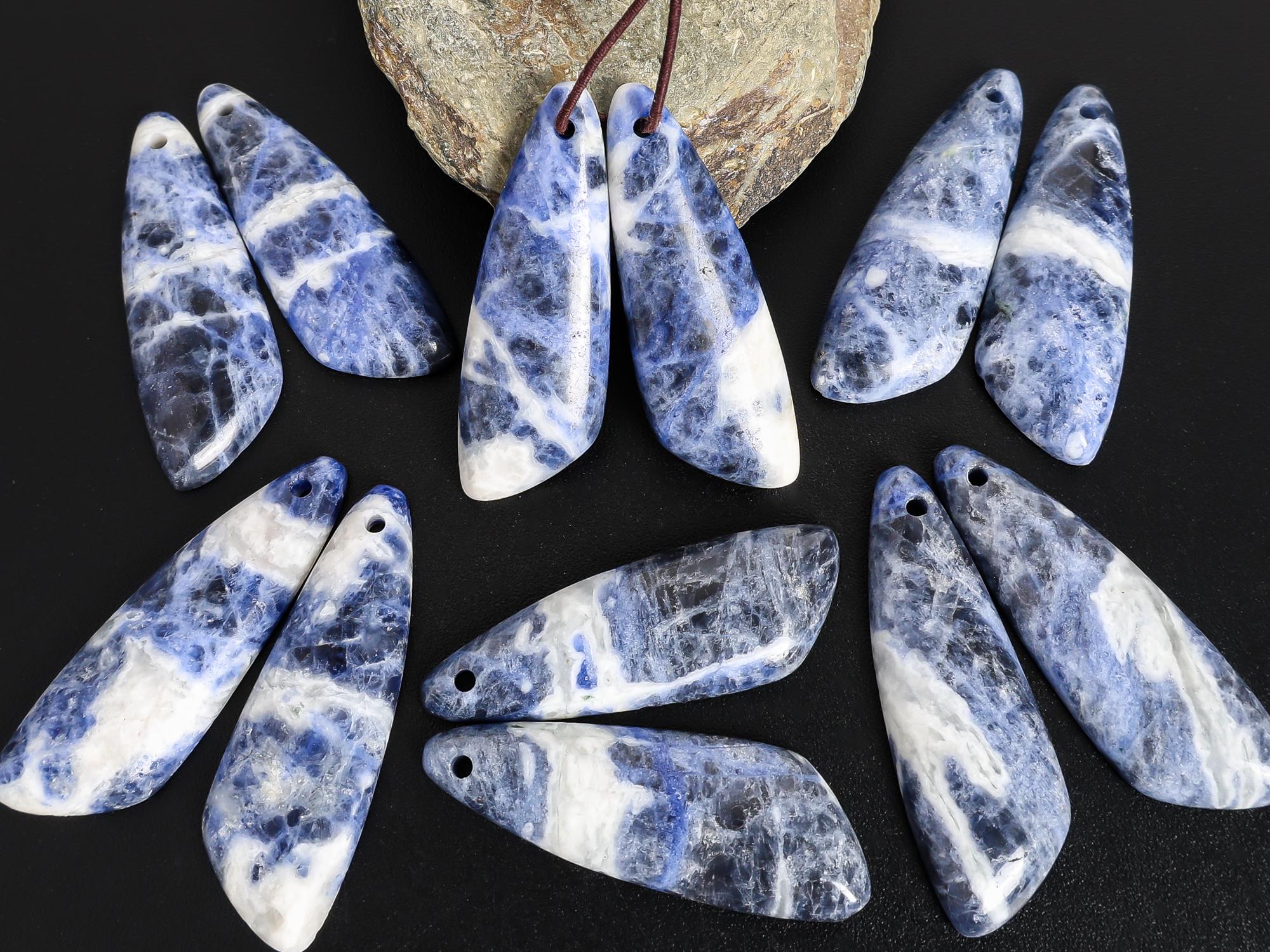 Grade Aaa Blue White Beveled Teardrop Sodalite Earring Pair Matched Natural One Of A Kind Gemstone