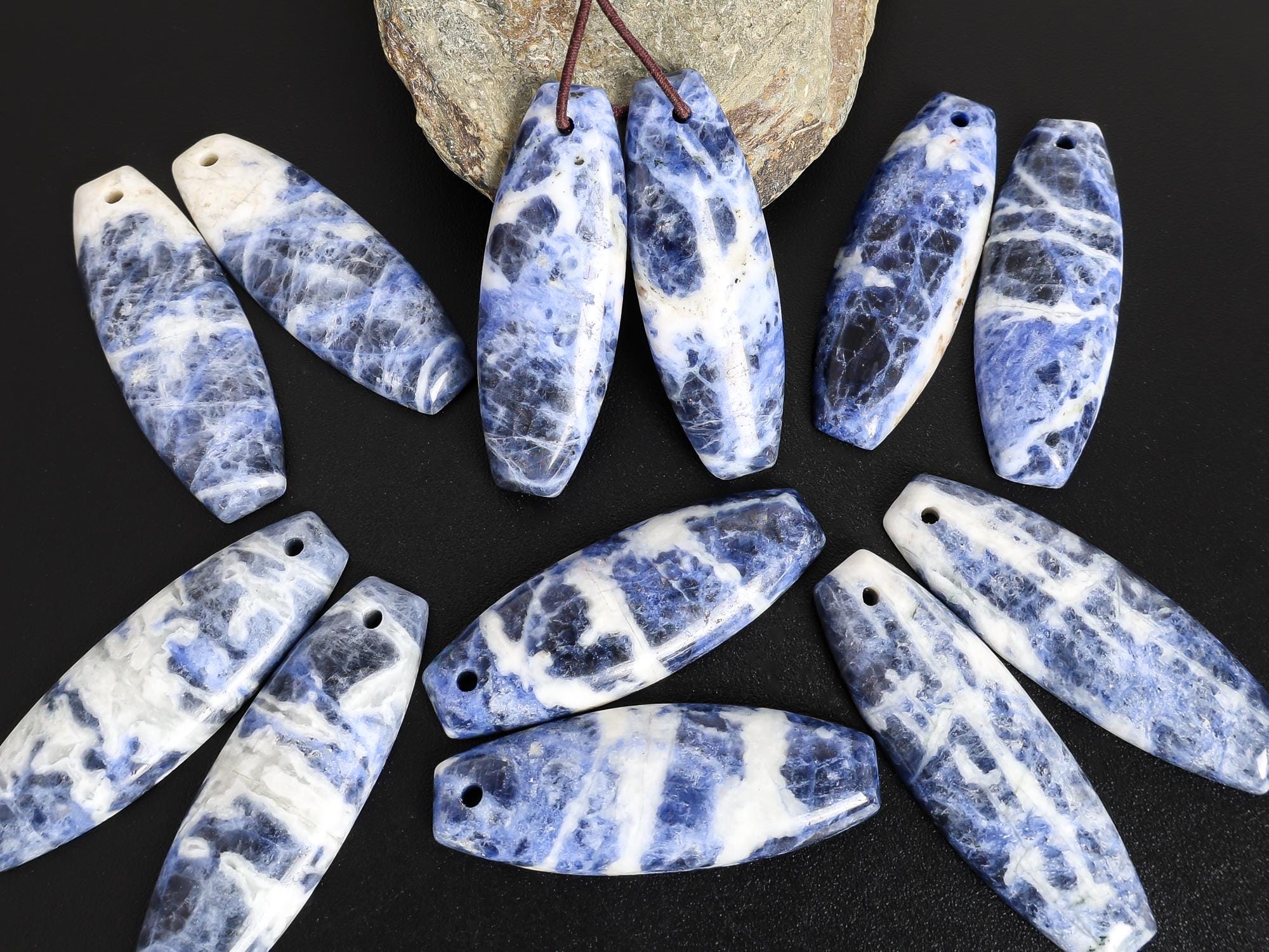 Grade Aaa Blue White Barrel Sodalite Earring Pair Matched Natural One Of A Kind Gemstone Grade Aaa Blue White Barrel Sodalite Earring Pair Matched Natural One Of A Kind Gemstone