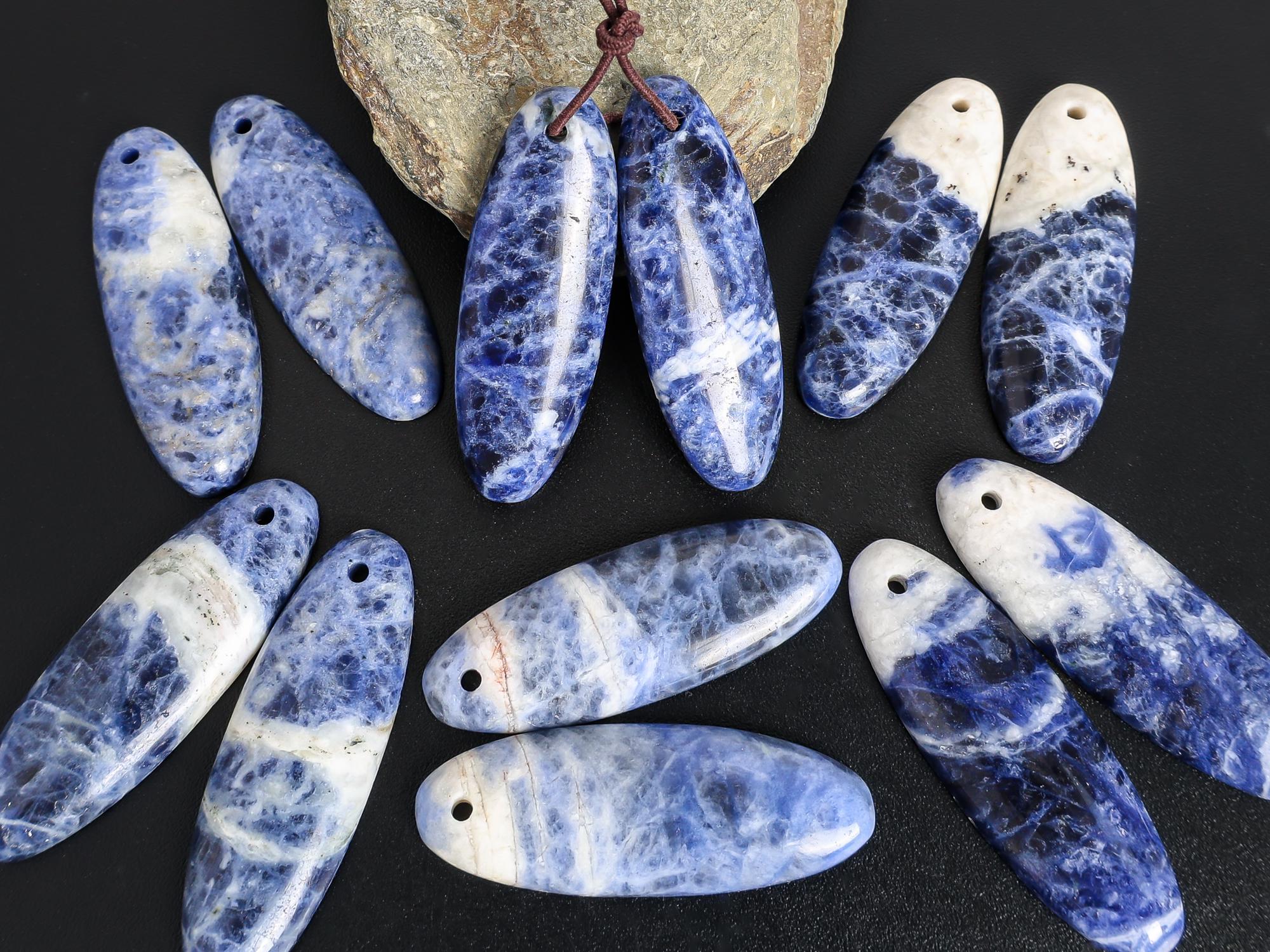 Grade Aaa Blue White Leaf Sodalite Earring Pair Matched Natural One Of A Kind Gemstone