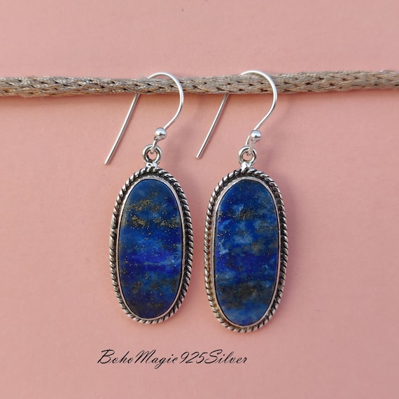 Handmade Sodalite 925 Sterling Silver Earrings: Blue Gemstone Jewelry