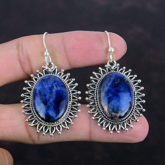 Handmade Sodalite Earrings: 925 Sterling Silver Gemstone Jewelry