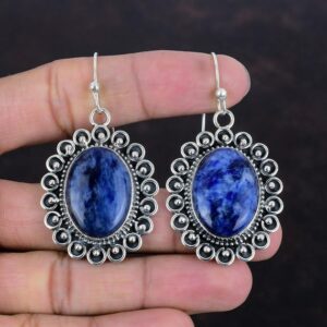 Handmade Sodalite Earrings: 925 Sterling Silver, Designer Gemstone Jewelry Handmade Sodalite Earrings: 925 Sterling Silver, Designer Gemstone Jewelry