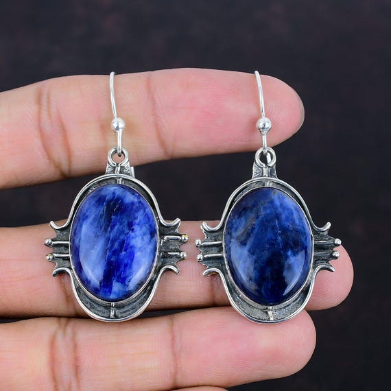 Handmade Sodalite Earrings: 925 Sterling Silver Antique Style