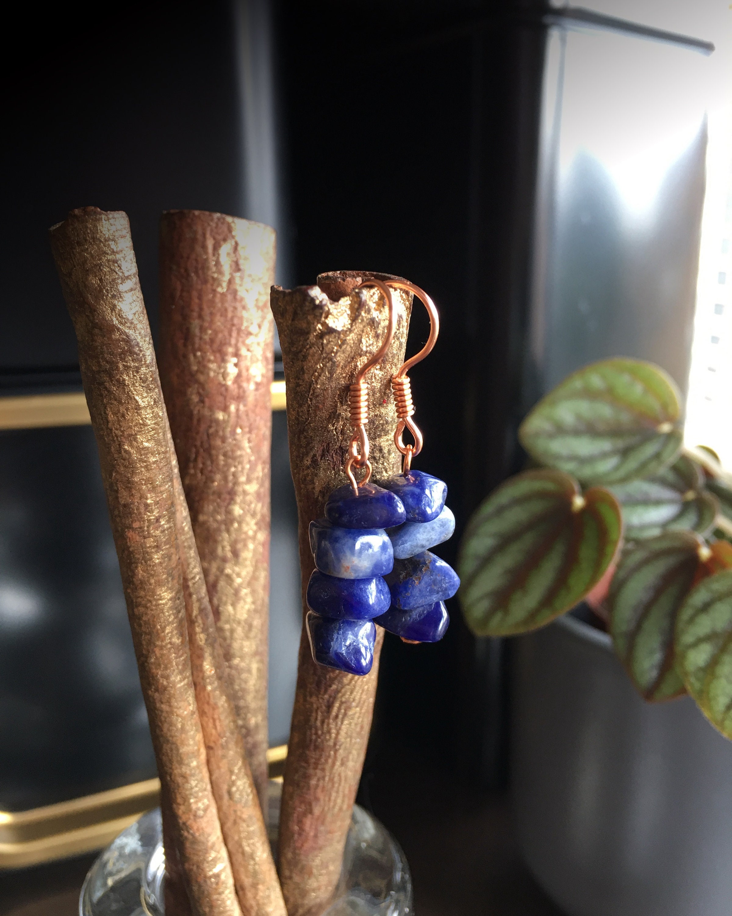 Handmade Copper Sodalite Drop Earrings, Gift Boxed