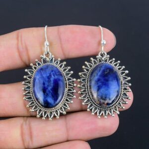 Handmade Sodalite Dangle Earrings: 925 Sterling Silver Gemstone Jewelry