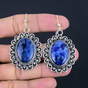 Handmade Sodalite Gemstone Earrings: 925 Sterling Silver Jewelry