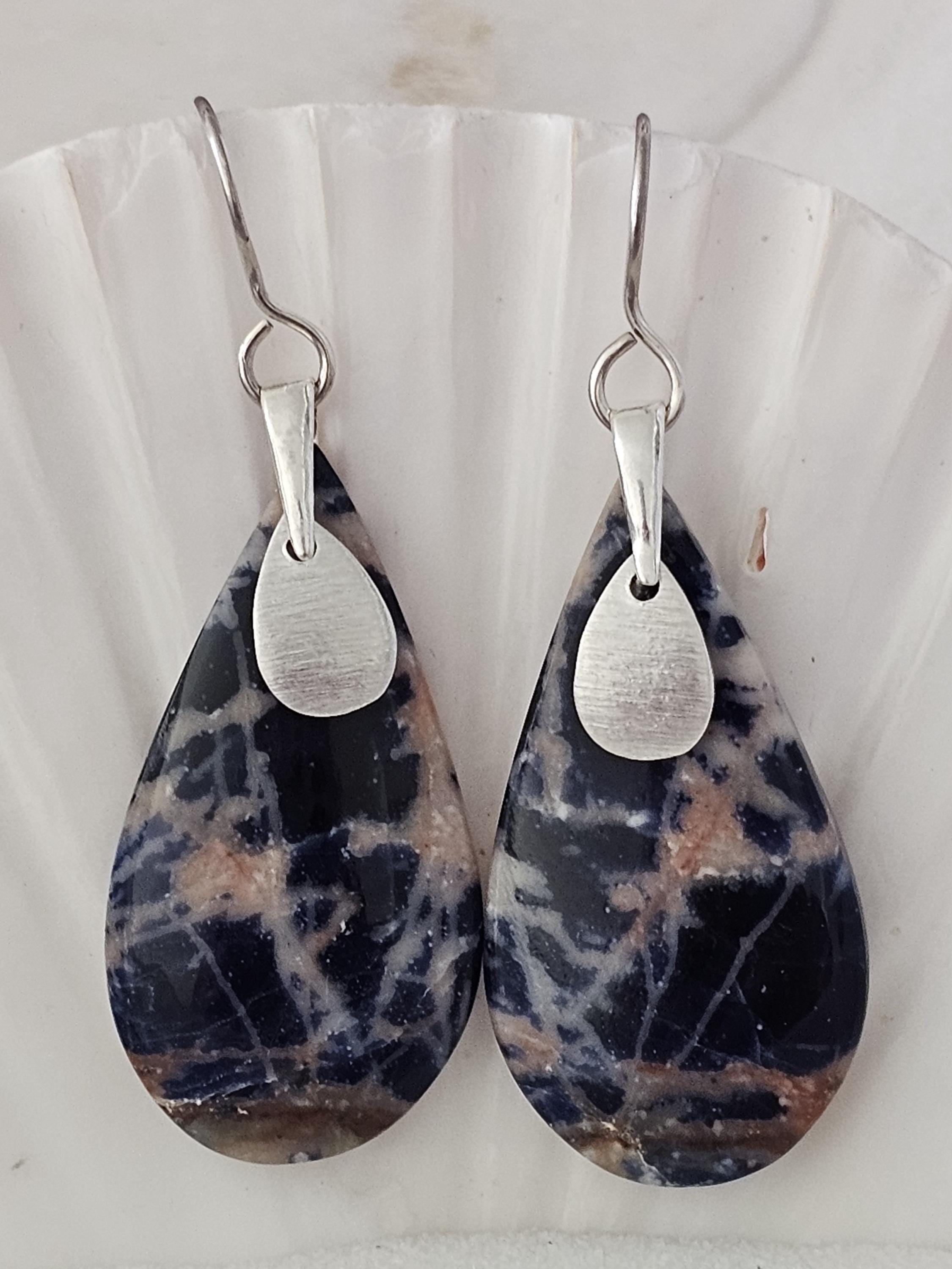 Large Teardrop Sodalite And Sterling Silver Earrings