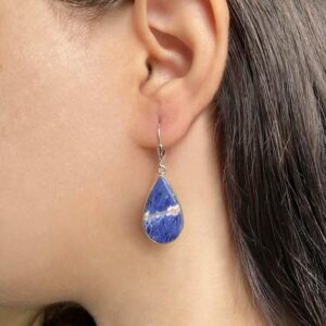 Sodalite Leverback Earring / 925 Sterling Silver / Healing Gemstone / Gift For Her / Pear Cab / Sodalite Jewel / Statement Earring Sdl-e-22. Sodalite Leverback Earring / 925 Sterling Silver / Healing Gemstone / Gift For Her / Pear Cab / Sodalite Jewel / Statement Earring Sdl-e-22.