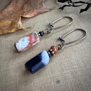 Sodalite Earrings, Mismatched Orange and Blue Stone Earrings Sodalite Earrings, Mismatched Orange and Blue Stone Earrings