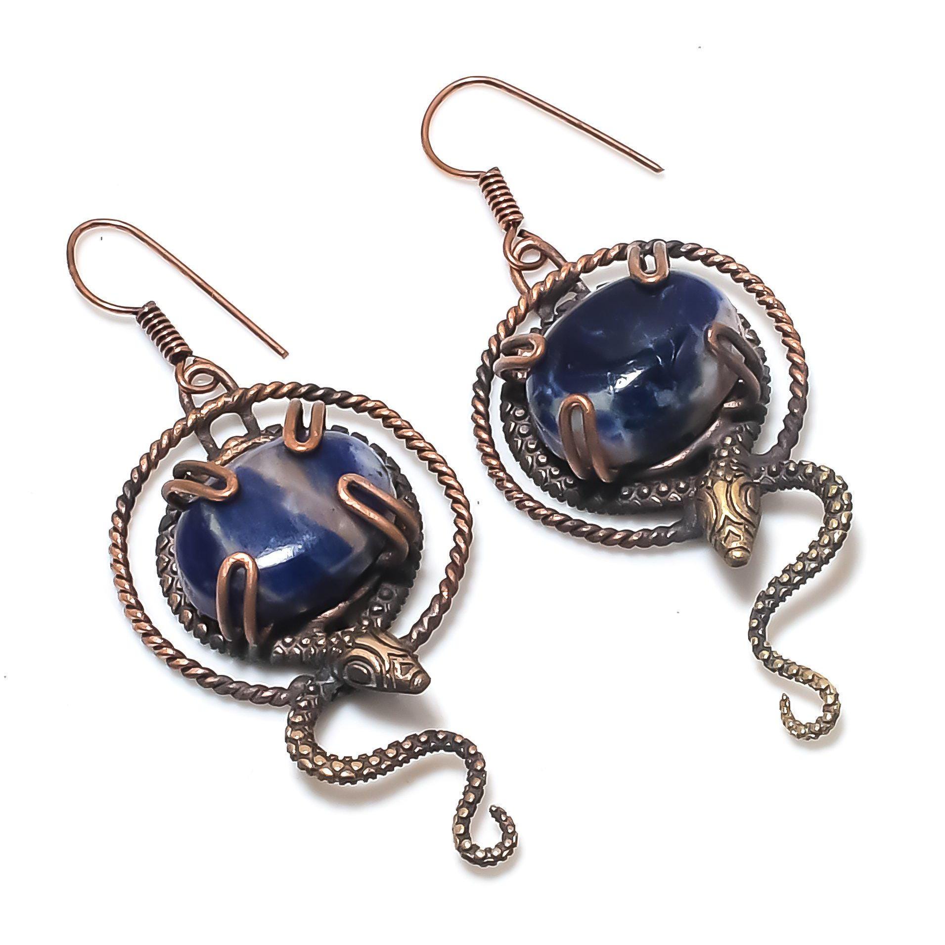Natural Sodalite Earring, Copper Wire Wrapped Earrings Sodalite Gemstone Earring Copper Jewelry Dangle Earring Sodalite Jewelry Gift For Her