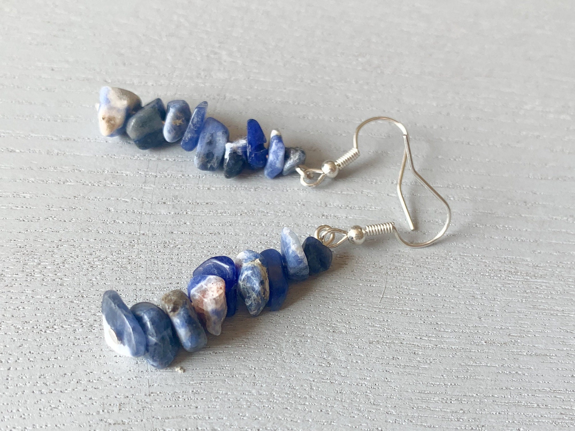 Raw Blue Stone Earrings Gold Silver Sodalite Earrings, Dangle Statement Earrings Blue Crystal Drop Earrings, Boho Earrings, Gifts For Mom